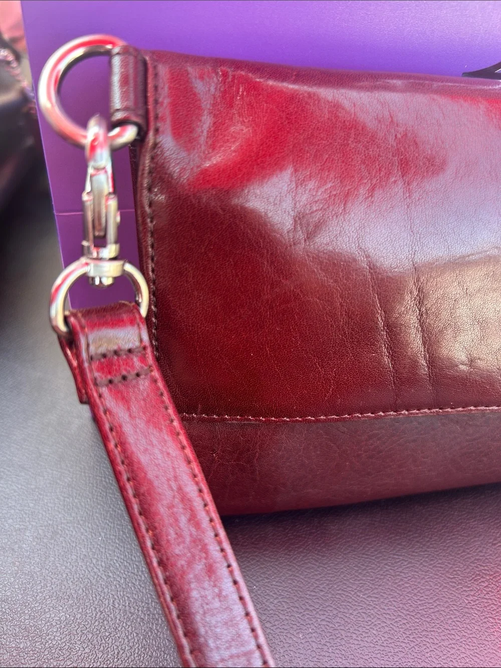 HOBO Burgundy Leather Crossbody Wallet Organizer Clutch Phone Purse